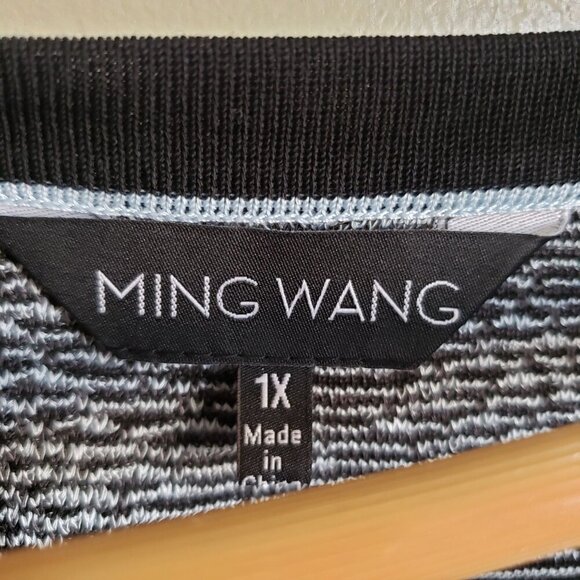 Ming Wang Knit 3/4 Sleeve Cardigan Blue/Grey/Black Size Women's 1X Clasp Artsy - Picture 2 of 12